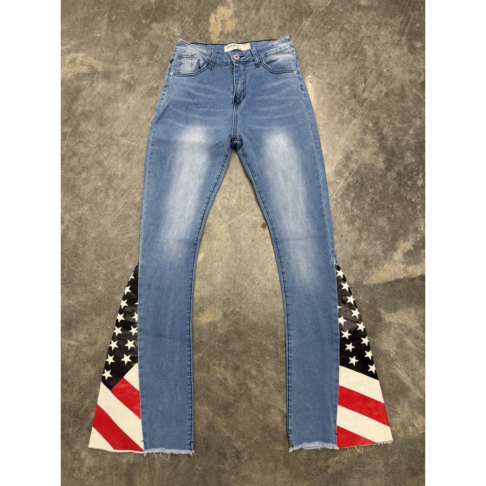 Celebrity Ace Jeans Womens 9/29 Mid Rise‎ 2 Tones Flare Leg Stars And Stripes